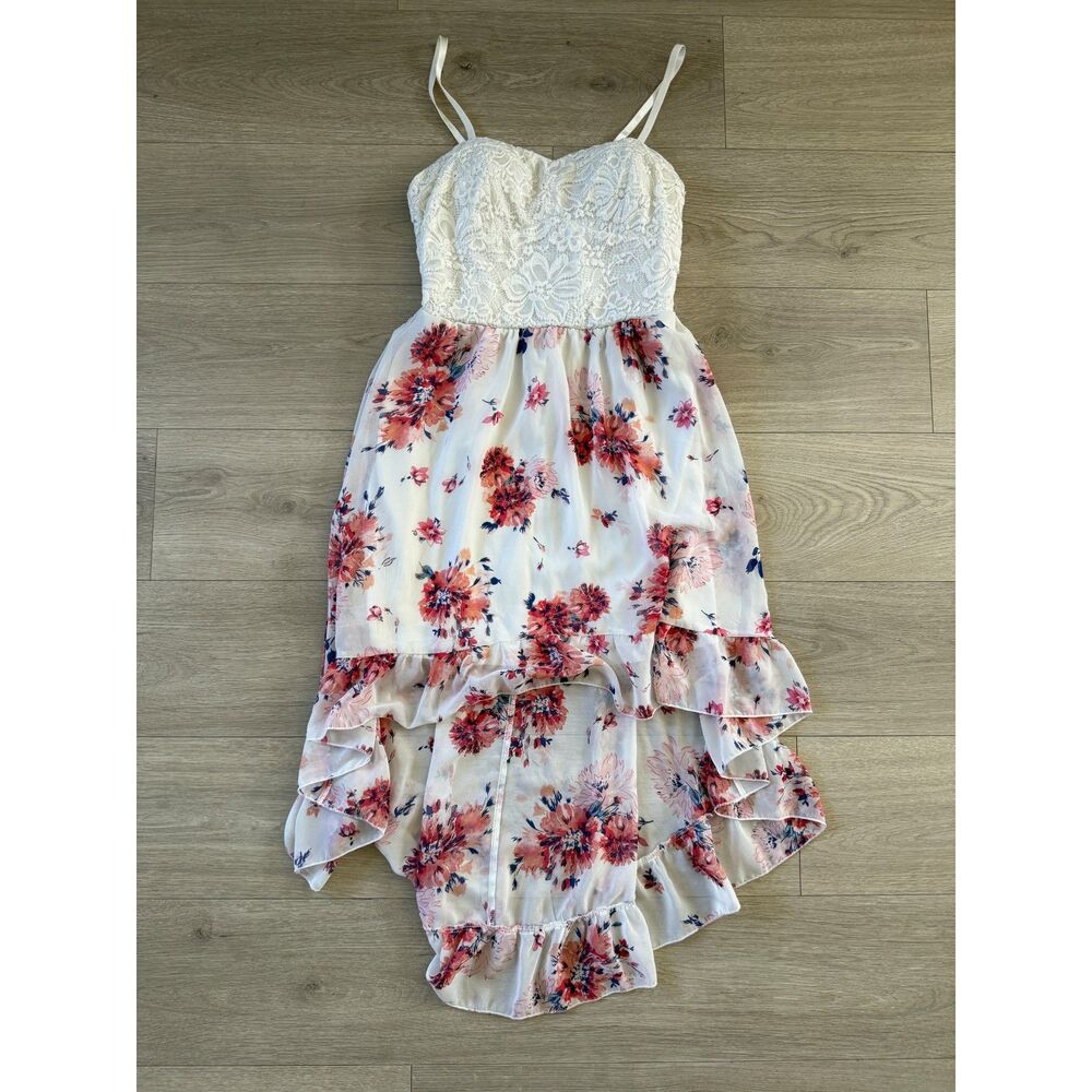Women's Floral Maxi Dress Size L Ivory Lace Bodice Cold Shoulder Boho